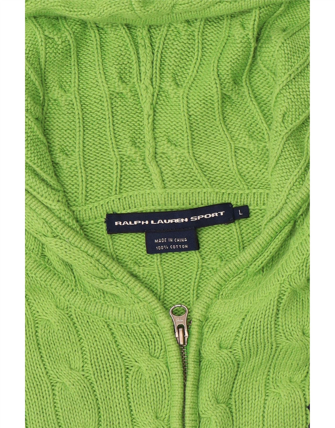 RALPH LAUREN Womens Hooded Cardigan Sweater UK 16 Large Green Cotton