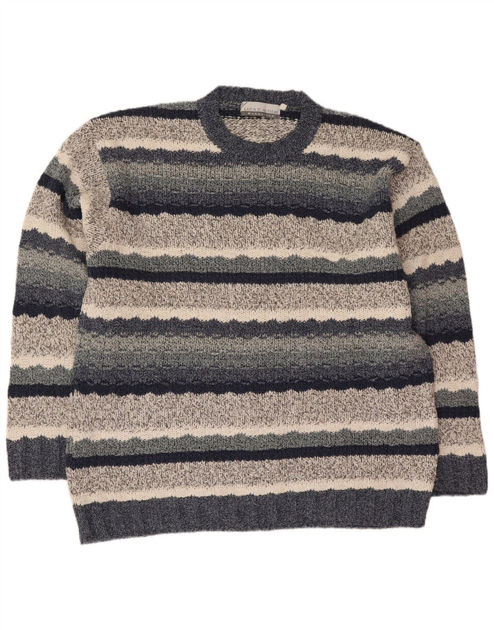 Luca D'altieri Mens Crew Neck Jumper Sweater Large Navy Blue Striped