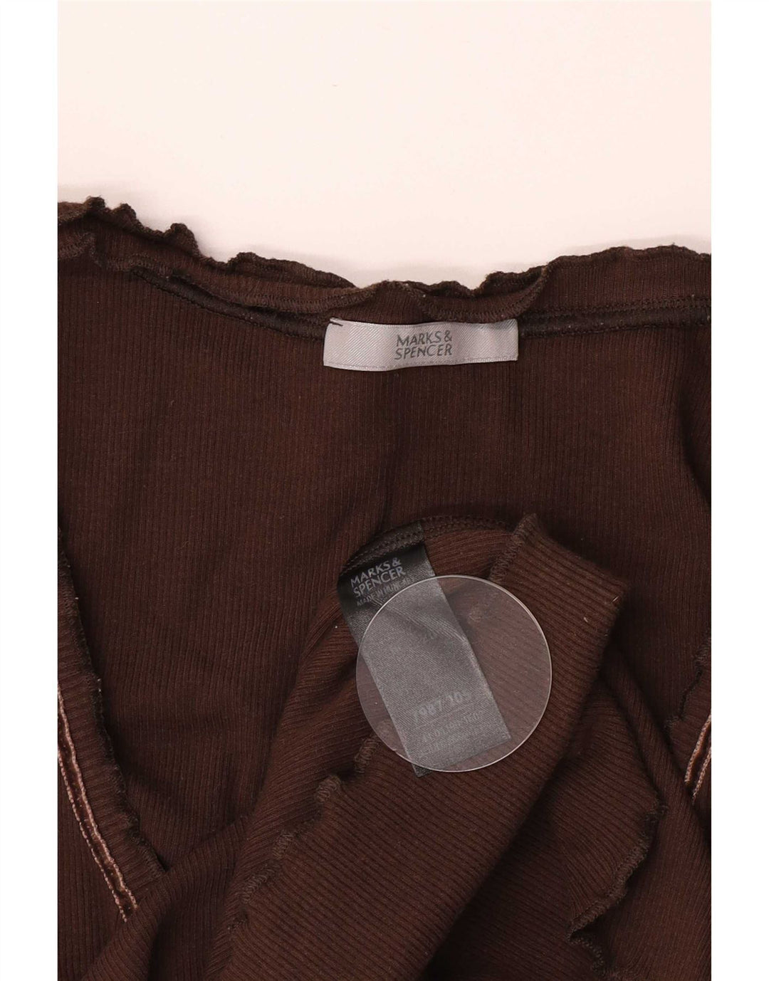 Marks & Spencer Womens Top 3/4 Sleeve UK 16 Large Brown Cotton
