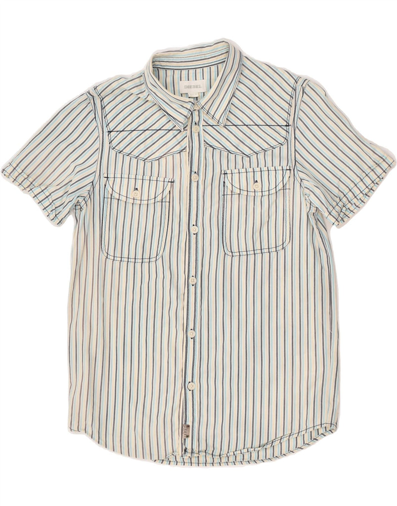 DIESEL Boys Short Sleeve Shirt 15-16 Years XL Grey Striped Cotton | Vintage Diesel | Thrift | Second-Hand Diesel | Used Clothing | Messina Hembry 