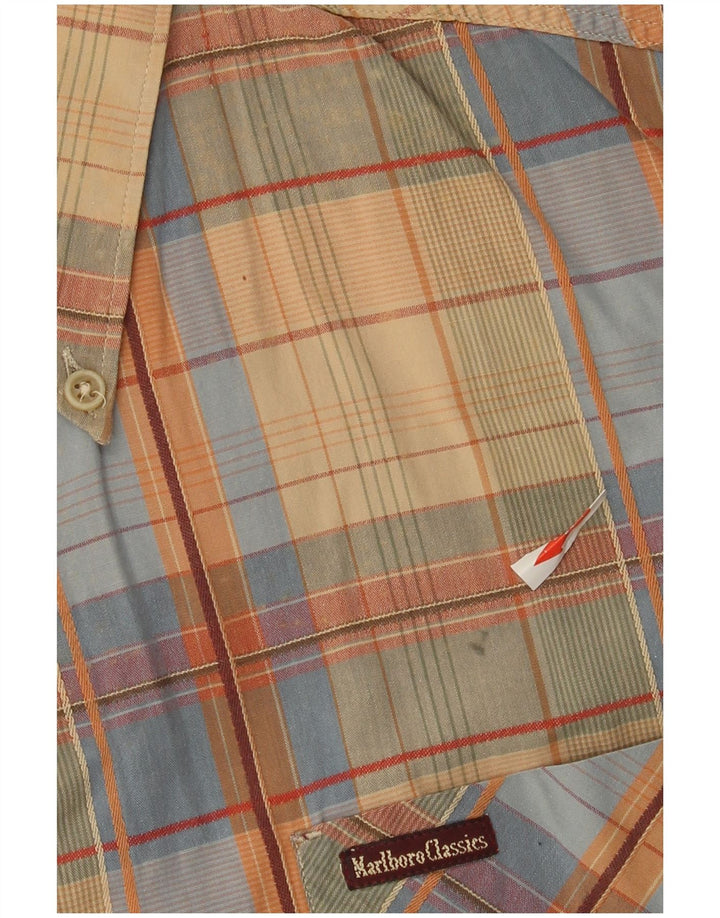 Marlboro Classics Mens Short Sleeve Shirt XL Beige Check Cotton