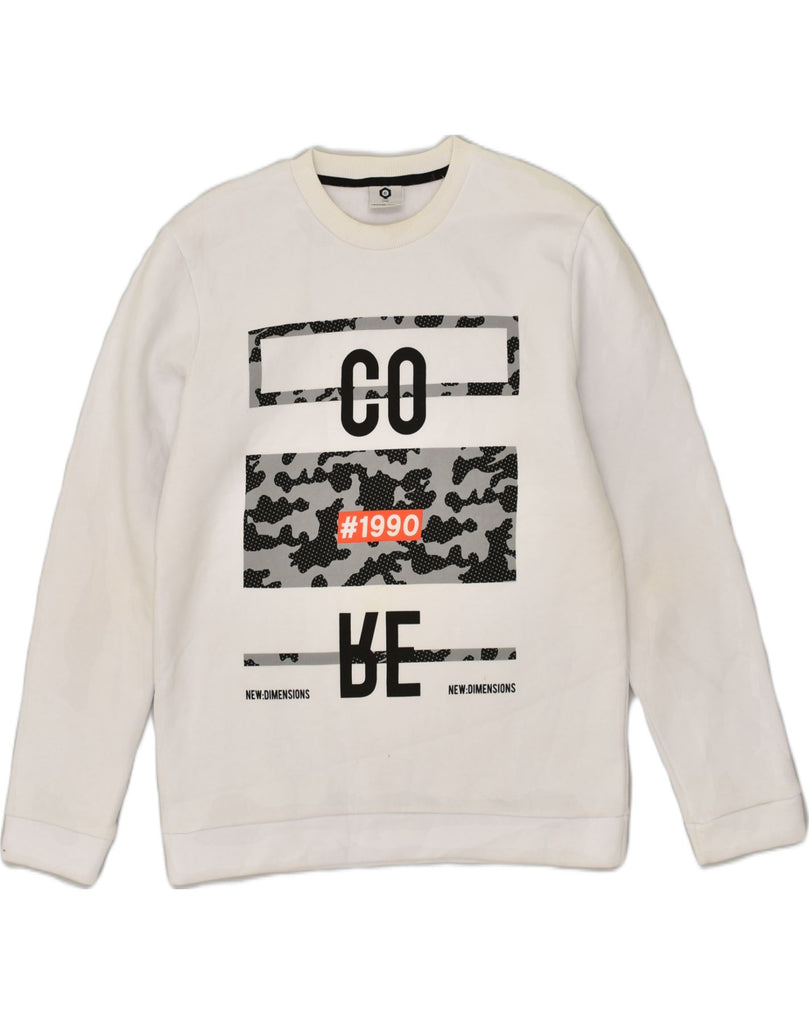 JACK & JONES Mens Graphic Sweatshirt Jumper Medium White Cotton | Vintage Jack & Jones | Thrift | Second-Hand Jack & Jones | Used Clothing | Messina Hembry 