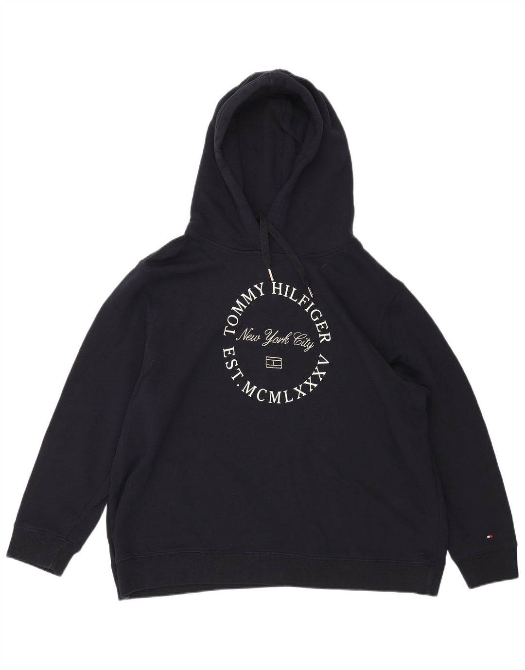 TOMMY HILFIGER Womens Graphic Hoodie Jumper UK 22 3XL Navy Blue Cotton