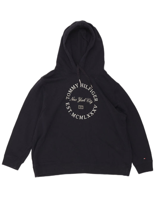 TOMMY HILFIGER Womens Graphic Hoodie Jumper UK 22 3XL Navy Blue Cotton