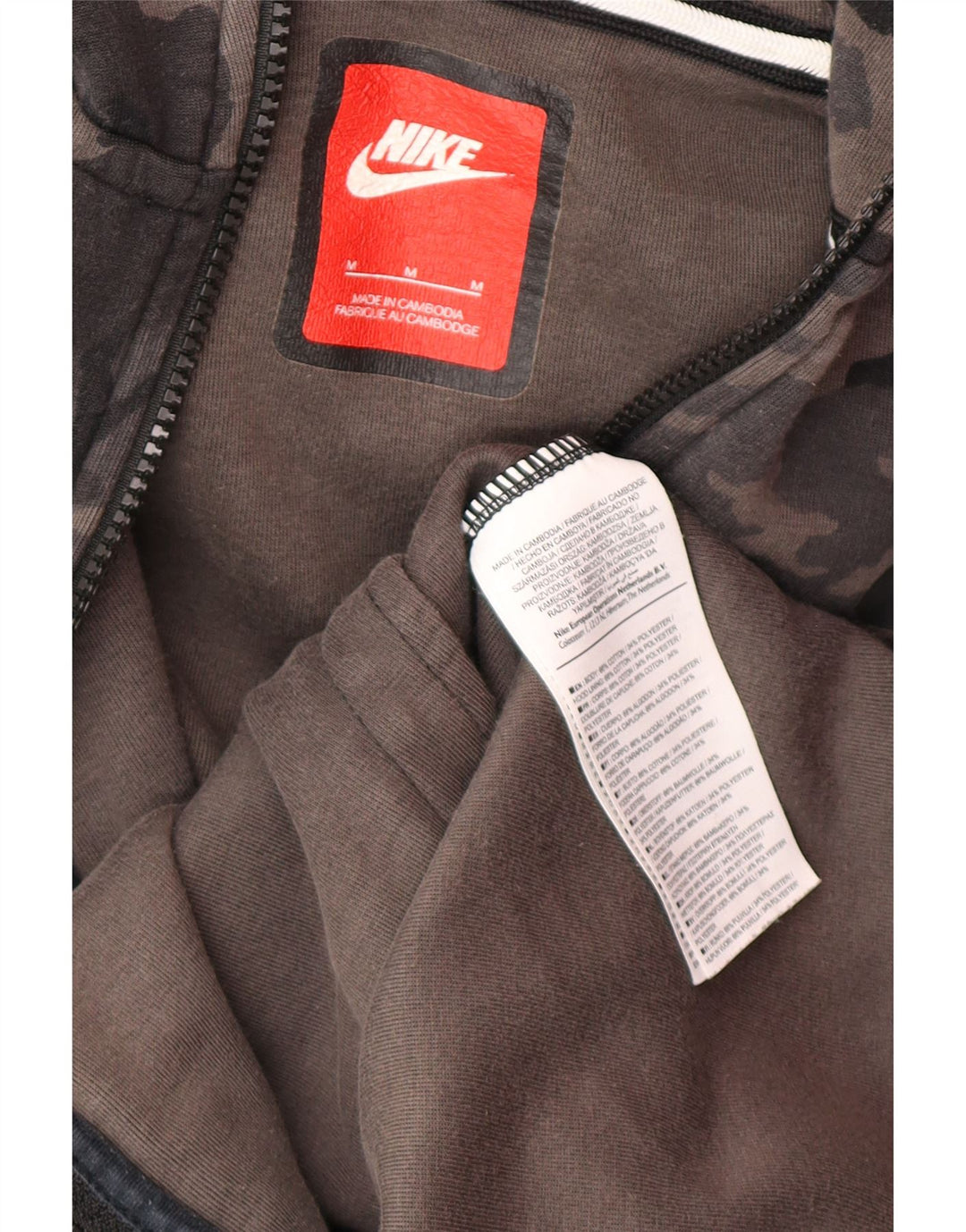 Nike Mens Zip Hoodie Sweater Medium Grey Camouflage Cotton