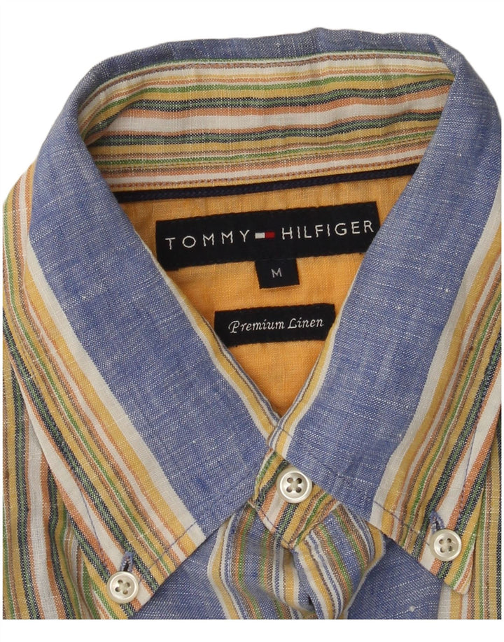 Tommy Hilfiger Mens Shirt Medium Blue Striped Linen