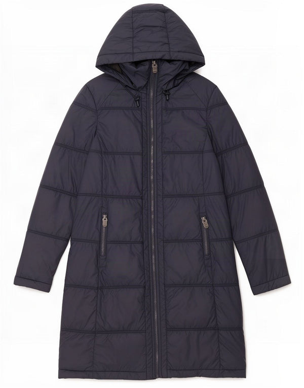 Fat Face Womens Hooded Padded Coat UK 8 Small Navy Blue Nylon