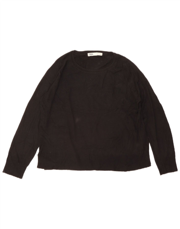 Zara Womens Oversized Crew Neck Jumper Sweater UK 10 Small Black Viscose