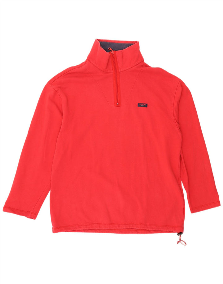 Tommy Hilfiger Mens Zip Neck Top Long Sleeve Large Red Cotton