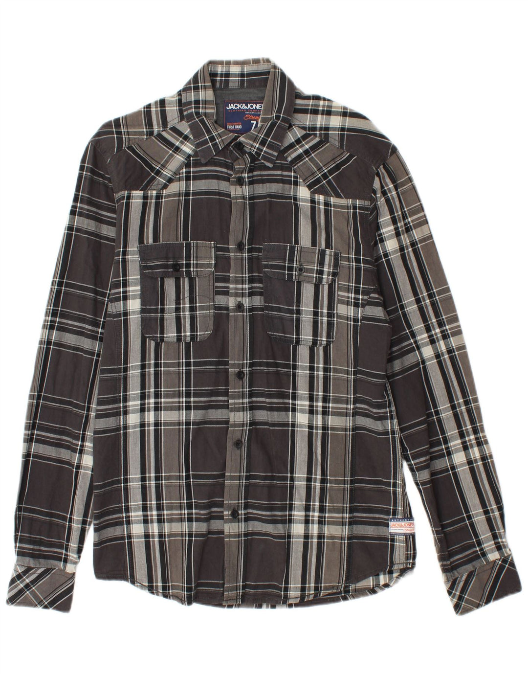 JACK & JONES Mens Shirt Small Grey Check Cotton