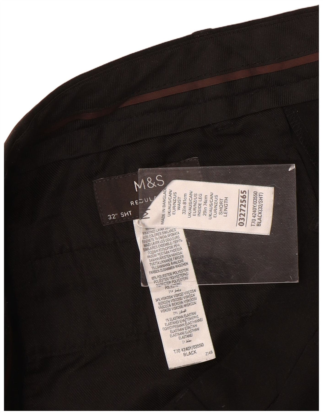 Marks & Spencer Mens Straight Regular Fit Chino Trousers W32 L29 Black
