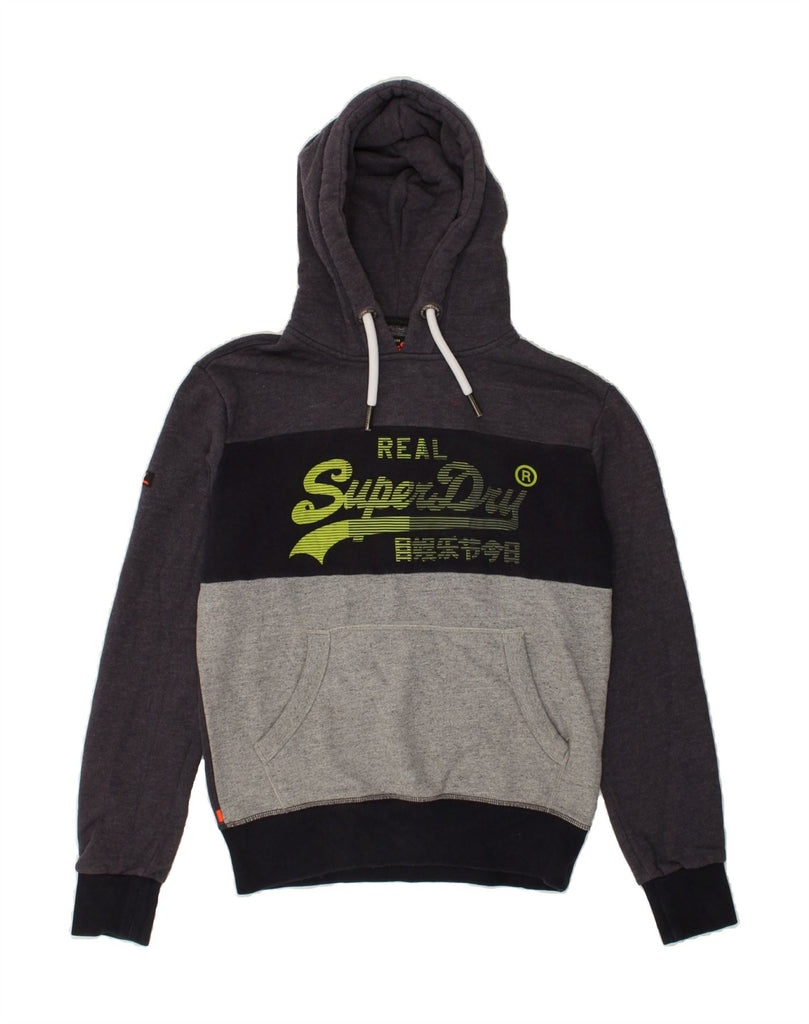 SUPERDRY Mens Graphic Hoodie Jumper Small Grey Colourblock Cotton Vintage Superdry and Second-Hand Superdry from Messina Hembry 