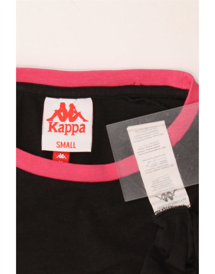 KAPPA Womens Crop Oversized Graphic T-Shirt Top UK 10 Small Black Cotton