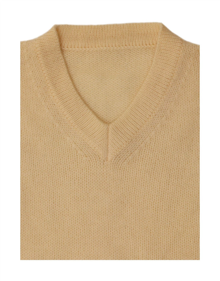 VINTAGE Mens V-Neck Jumper Sweater Medium Beige Vintage Vintage and Second-Hand Vintage from Messina Hembry 