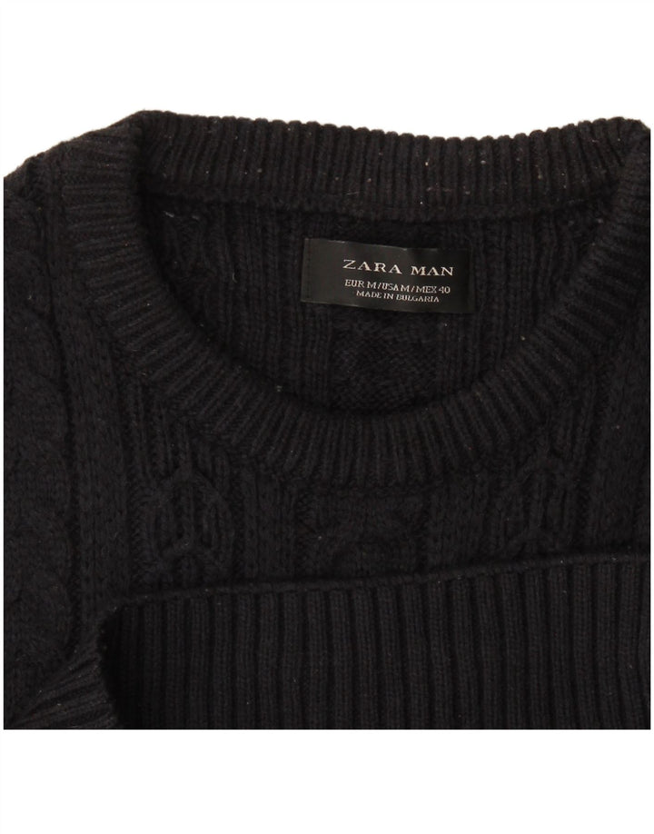 Zara Mens Crew Neck Jumper Sweater Medium Navy Blue