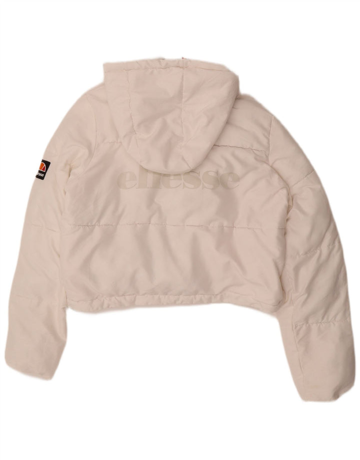 ELLESSE Womens Hooded Crop Padded Jacket UK 14 Large White Polyester