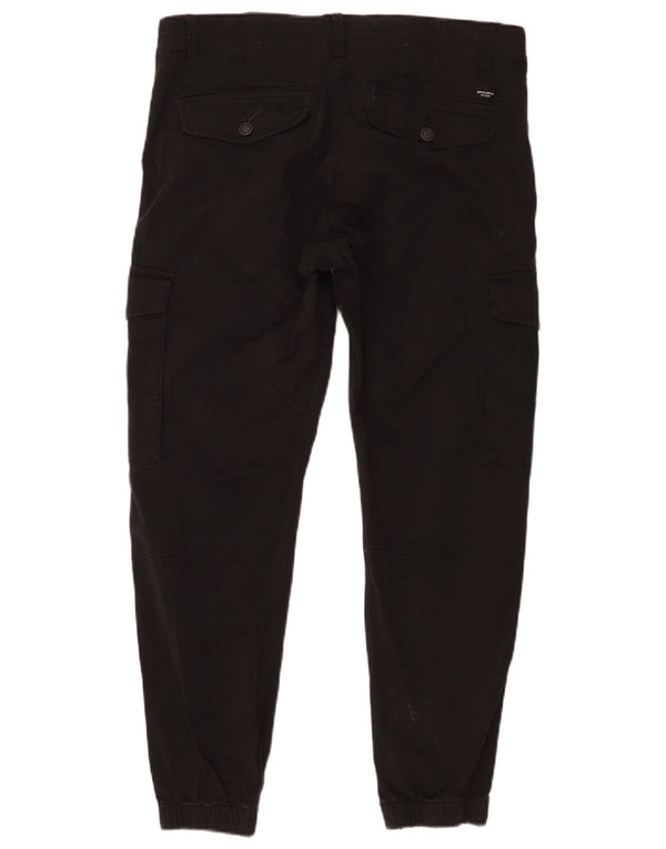 Jack & Jones Mens Tapered Joggers Cargo Trousers W34 L26 Black Cotton