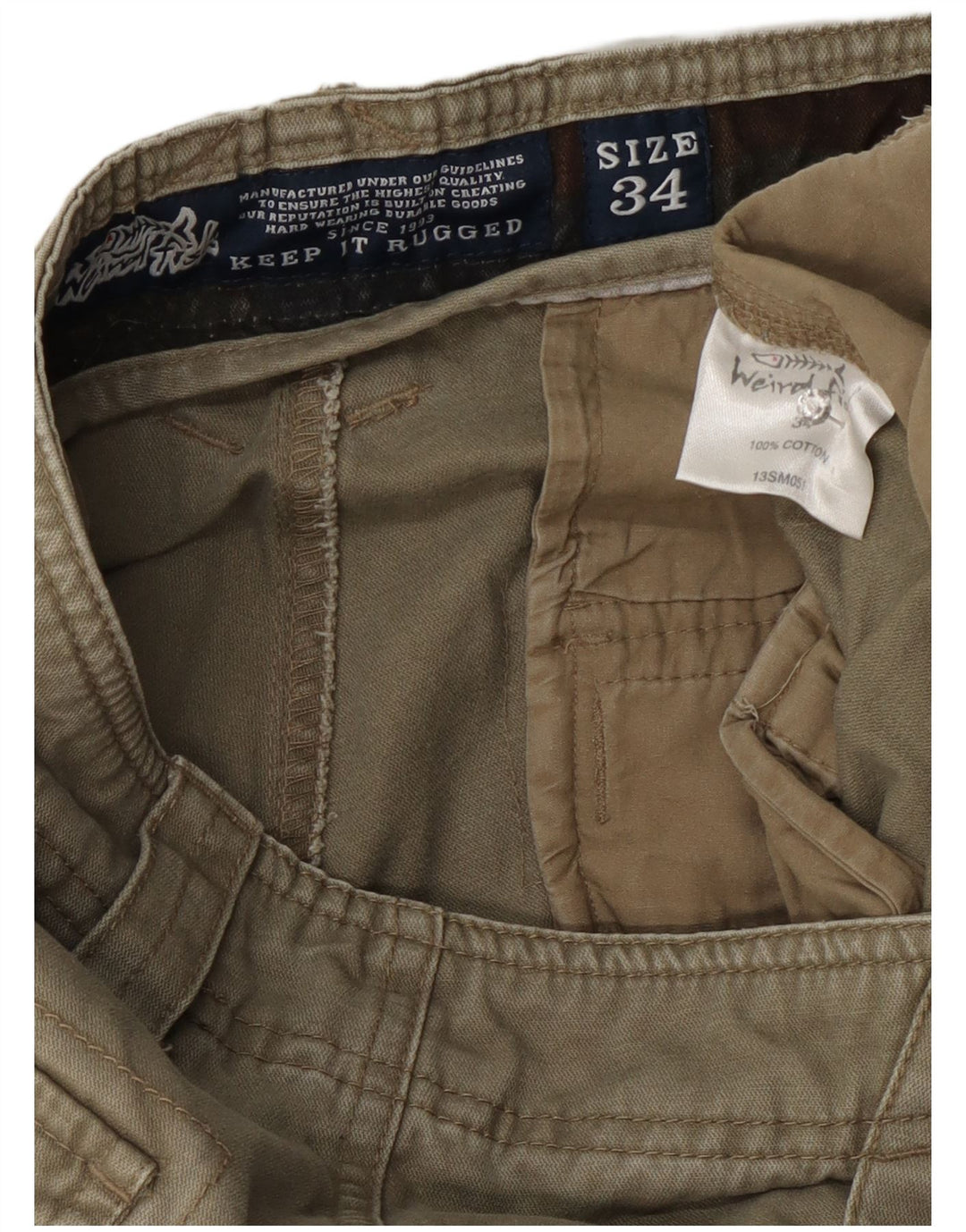 Weird Fish Mens Cargo Shorts W34 Large Khaki Cotton