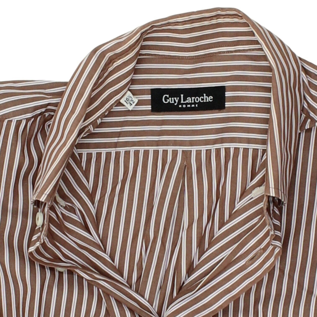 Guy Laroche Mens Brown White Striped Button Down Shirt | Vintage Designer VTG | Vintage Messina Hembry | Thrift | Second-Hand Messina Hembry | Used Clothing | Messina Hembry 