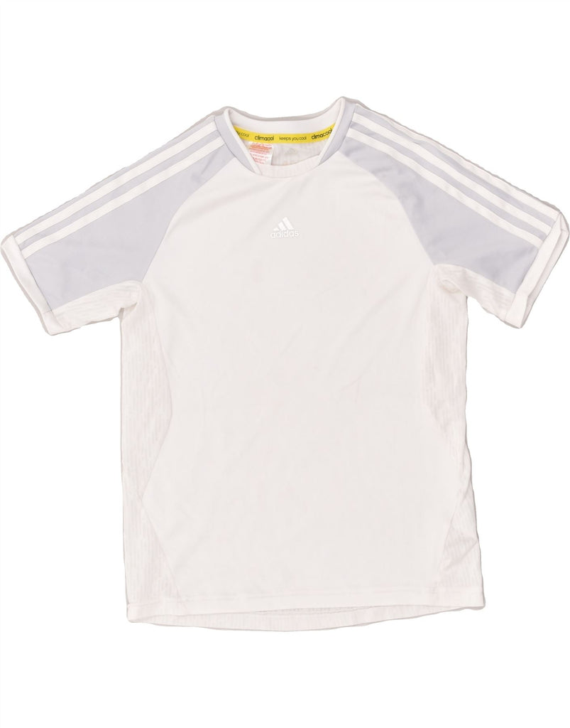 ADIDAS Boys Jersey Top 11-12 Years White Colourblock Polyester | Vintage Adidas | Thrift | Second-Hand Adidas | Used Clothing | Messina Hembry 