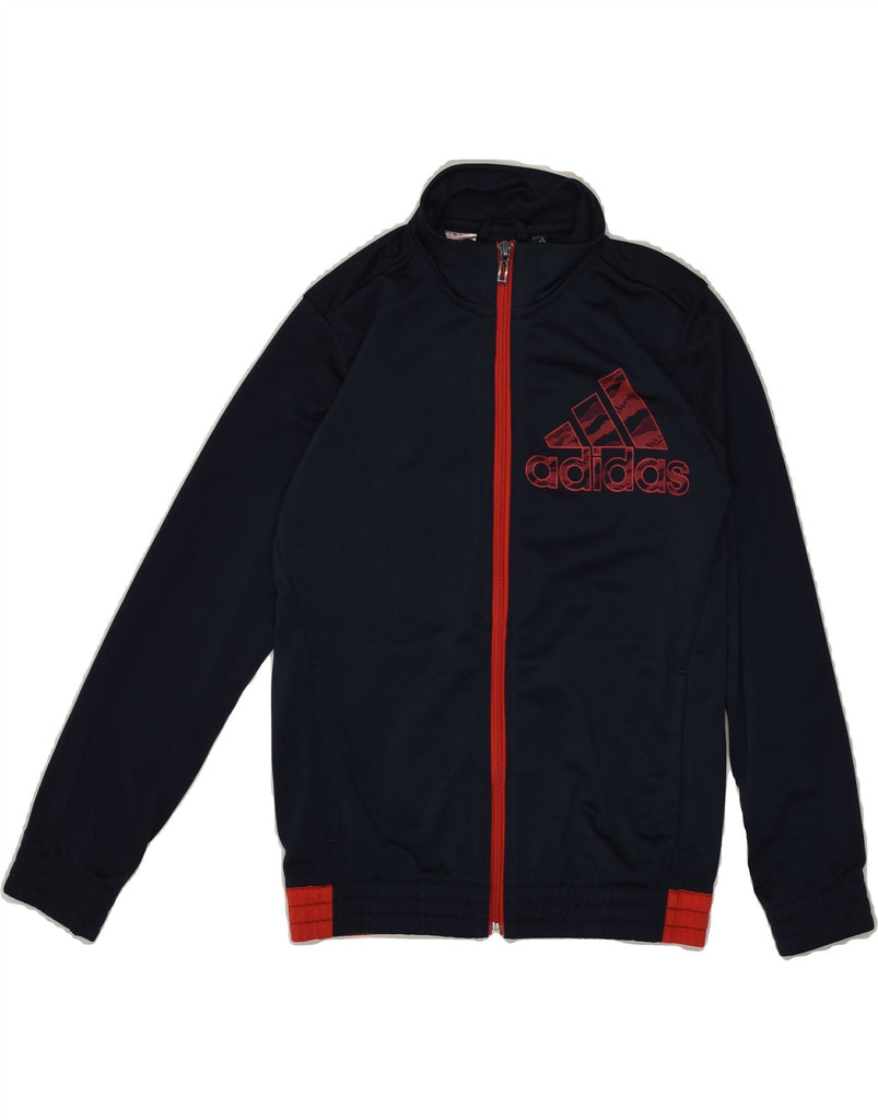 ADIDAS Boys Graphic Tracksuit Top Jacket 9-10 Years Navy Blue Polyester | Vintage Adidas | Thrift | Second-Hand Adidas | Used Clothing | Messina Hembry 