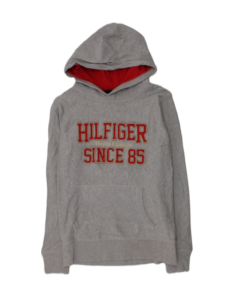 TOMMY HILFIGER Girls Graphic Hoodie Jumper 12-13 Years Grey Cotton | Vintage Tommy Hilfiger | Thrift | Second-Hand Tommy Hilfiger | Used Clothing | Messina Hembry 