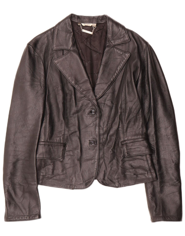 Vintage Womens 2 Button Leather Blazer Jacket IT 42 Medium Black Leather
