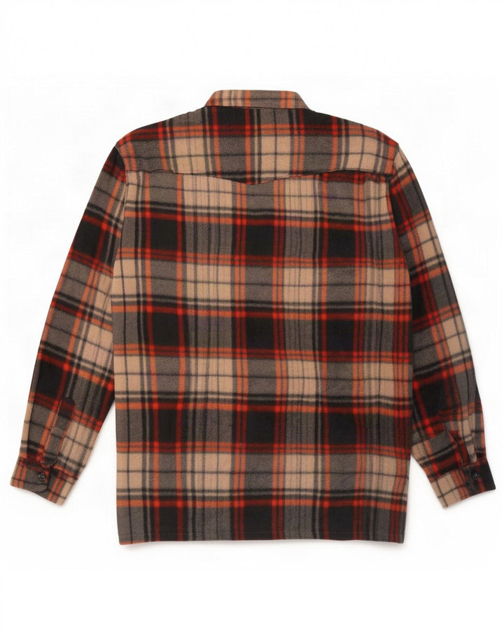 Vintage Mens Fleece Shirt Medium Brown Plaid Polyester