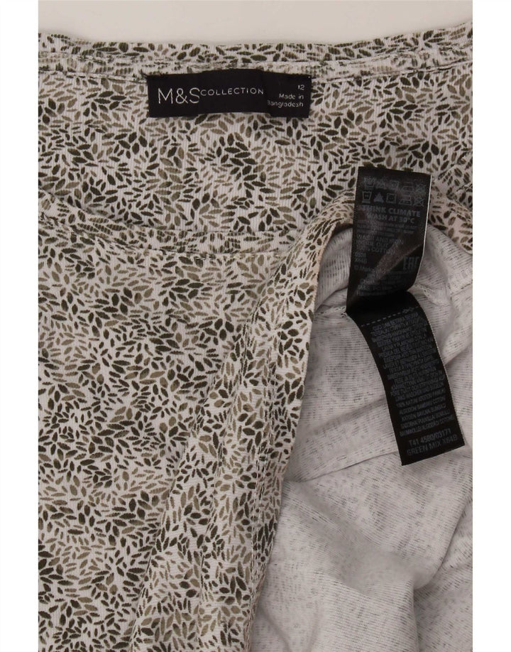 Marks & Spencer Womens Top Long Sleeve UK 12 Medium Green Floral Cotton