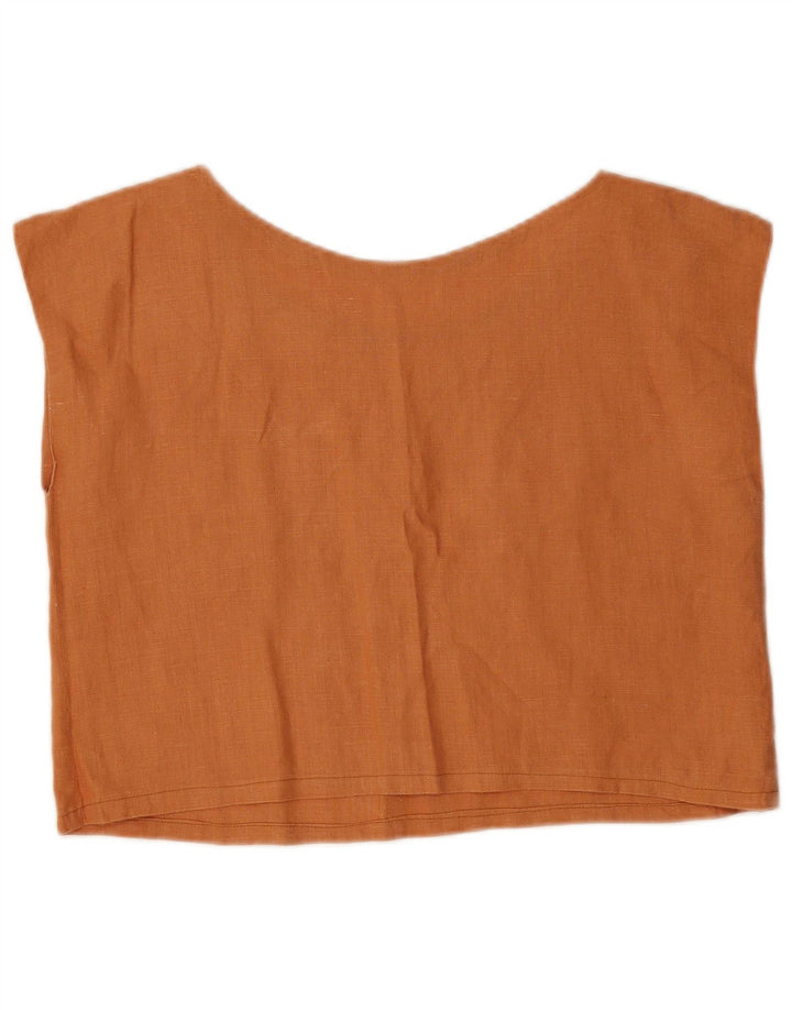 Vintage Womens Crop Blouse Top UK 12 Medium Brown