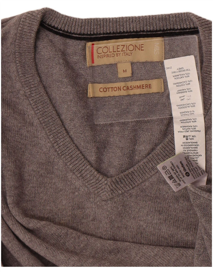Marks & Spencer Mens V-Neck Jumper Sweater Medium Grey Cotton