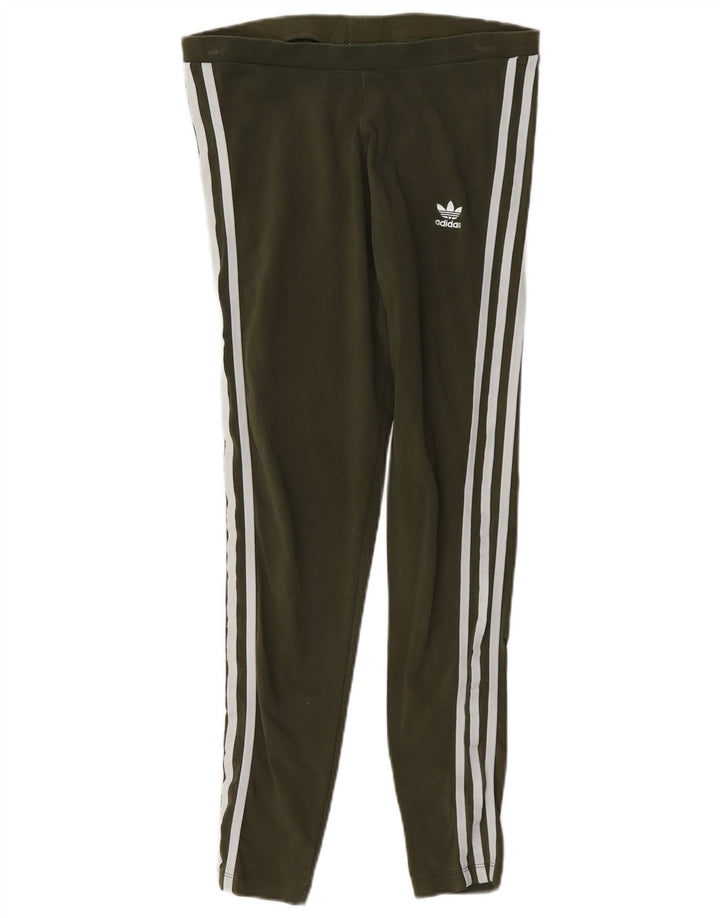 Adidas Womens Leggings UK 14 Medium Khaki Cotton