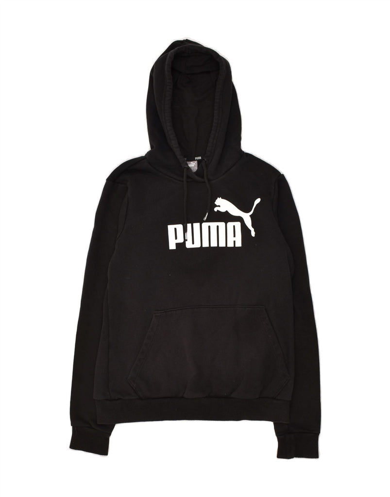 PUMA Womens Graphic Hoodie Jumper UK 12 Medium Black Cotton | Vintage Puma | Thrift | Second-Hand Puma | Used Clothing | Messina Hembry 