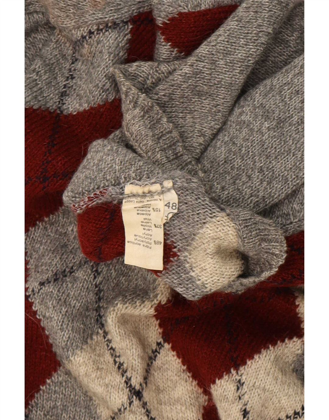 Rodes Mens Crew Neck Jumper Sweater IT 48 Medium Grey Argyle/Diamond