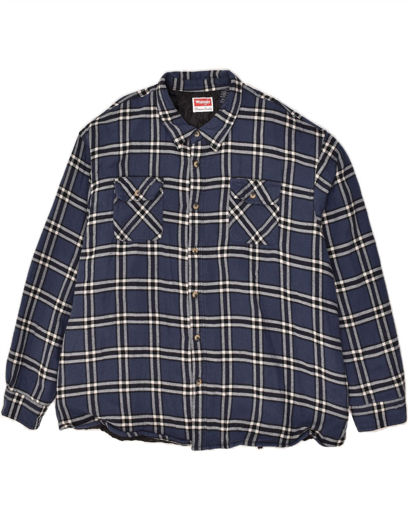 WRANGLER Mens Lumberjack Flannel Shirt 4XL Navy Blue Check Cotton | Vintage Wrangler | Thrift | Second-Hand Wrangler | Used Clothing | Messina Hembry 