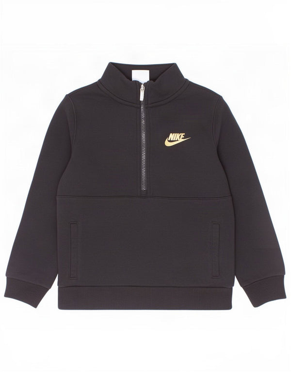 Nike Boys Zip Neck Sweatshirt Jumper 6-7 Years Large Black Cotton