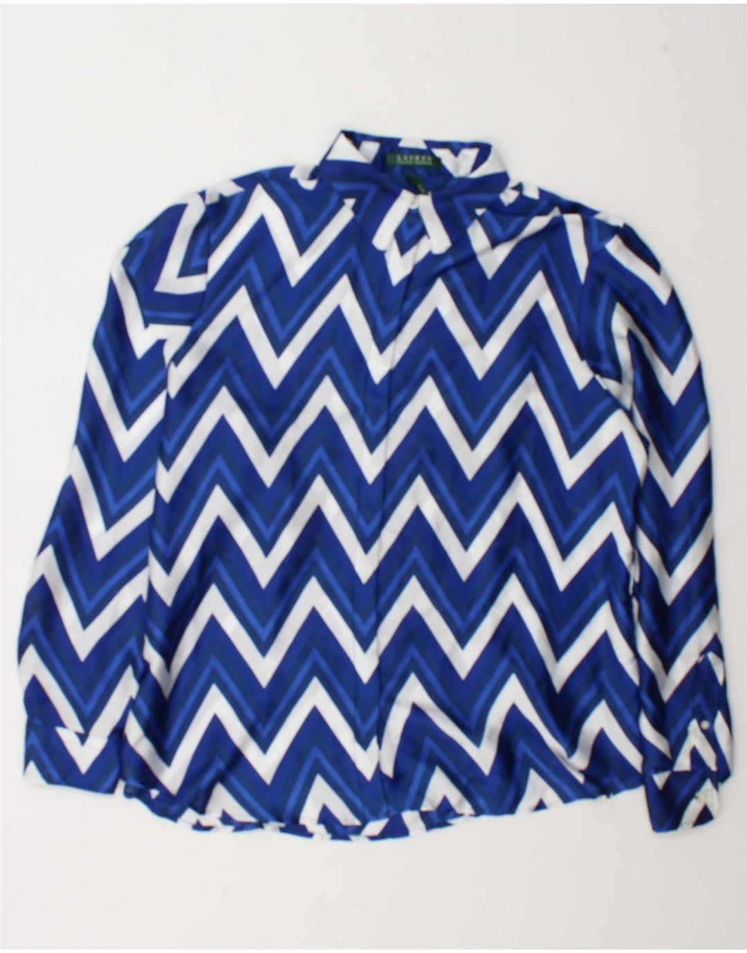 Ralph Lauren Womens Shirt Blouse UK 18 XL Blue Chevron Polyester
