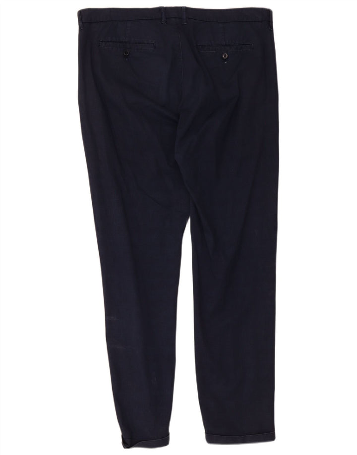 Fay Mens Slim Chino Trousers W38 L30 Navy Blue Check