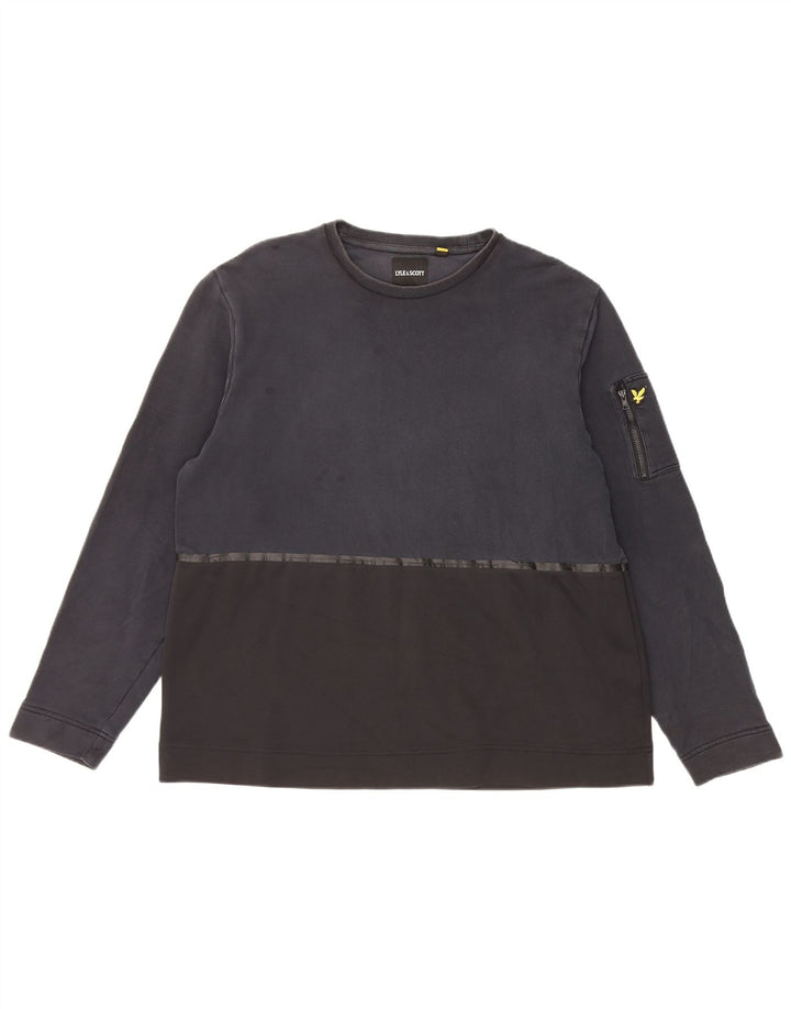 Lyle & Scott Mens Sweatshirt Jumper XL Black Colourblock Cotton