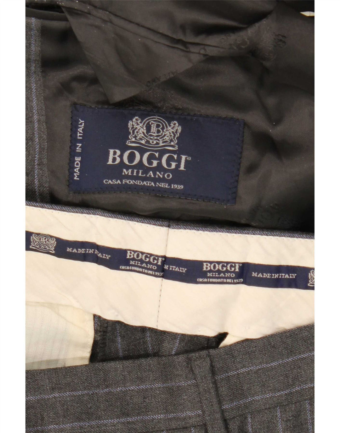 Boggi Mens 2 Button Piece Suit IT 48 Medium W31 L32 Grey Pinstripe Wool