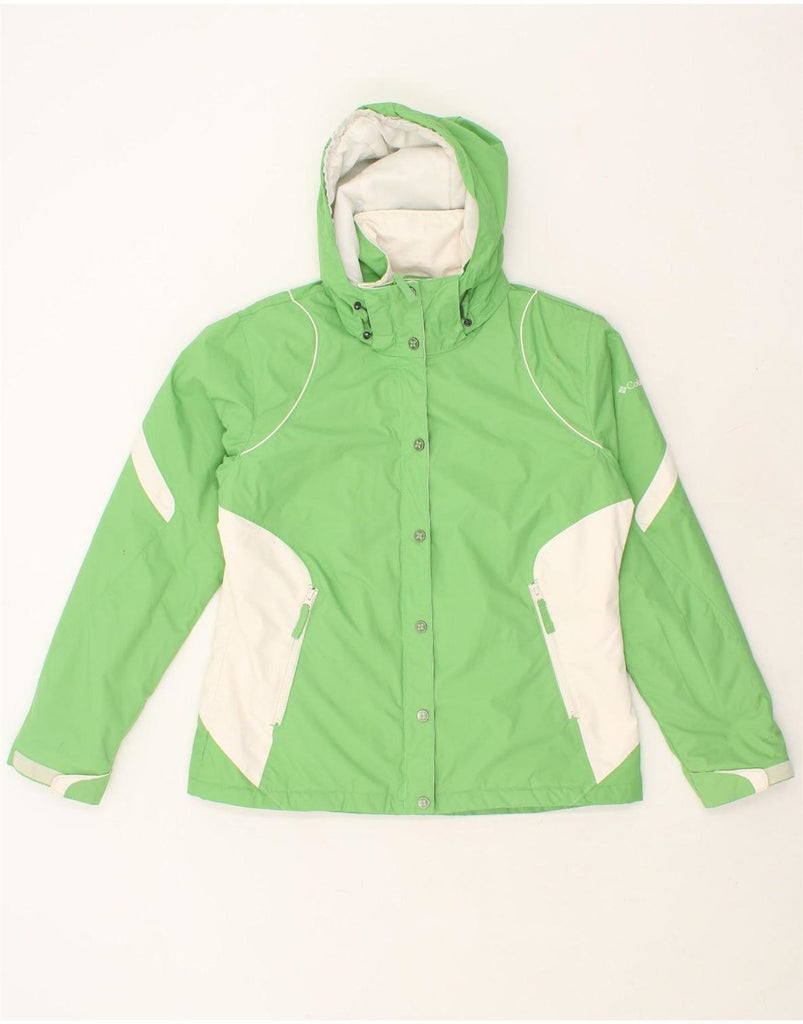 COLUMBIA Womens Hooded Windbreaker Jacket UK 14 Large Green Colourblock Vintage Columbia and Second-Hand Columbia from Messina Hembry 