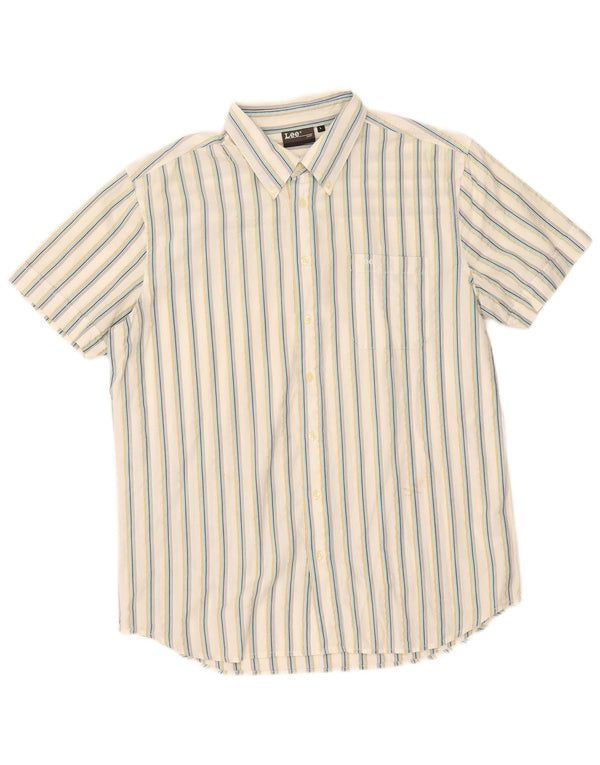 Lee Mens Short Sleeve Shirt Large White Striped Cotton