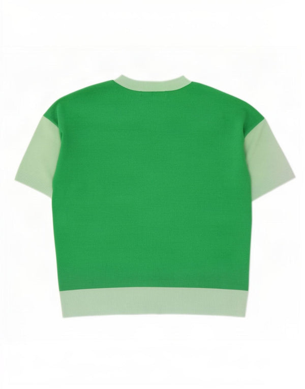 Marks & Spencer Womens V-Neck Jumper Sweater UK 8 Small Green Colourblock
