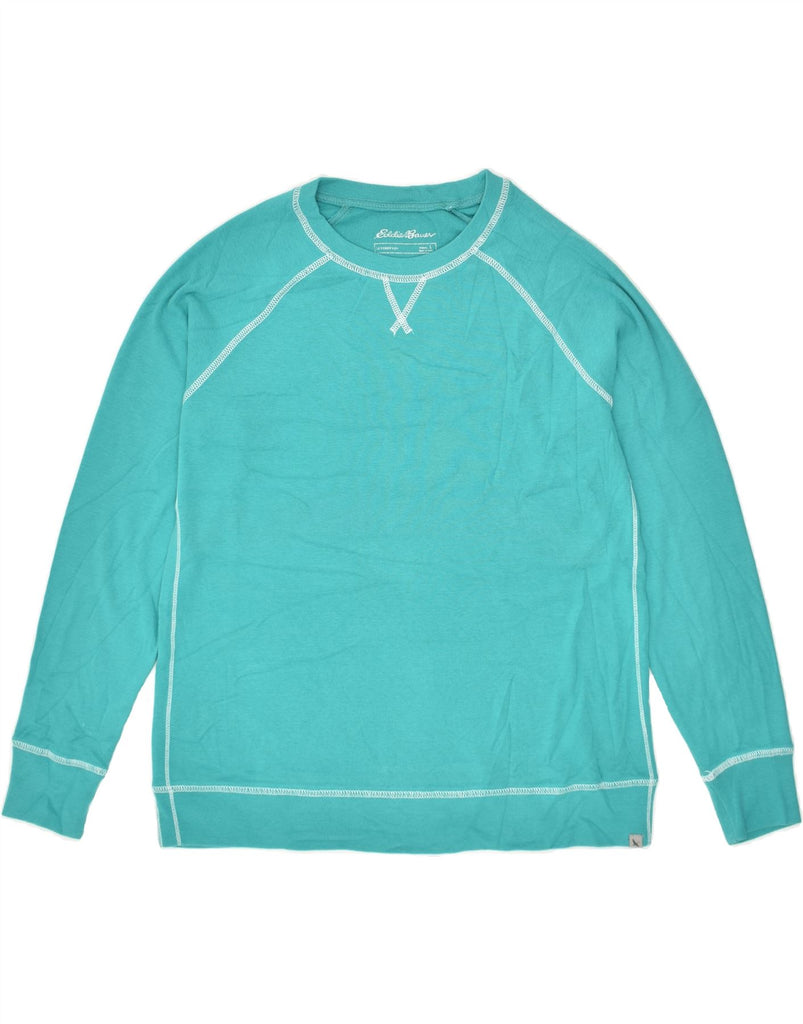 EDDIE BAUER Womens Sweatshirt Jumper UK 16 Large Turquoise Cotton | Vintage Eddie Bauer | Thrift | Second-Hand Eddie Bauer | Used Clothing | Messina Hembry 