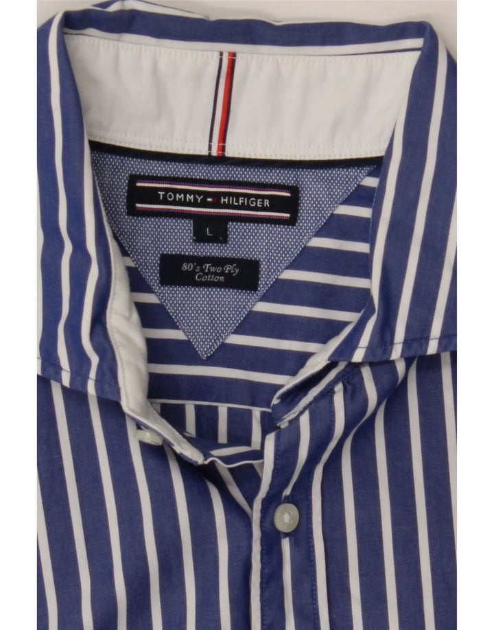 Tommy Hilfiger Mens Shirt Large Blue Striped Cotton