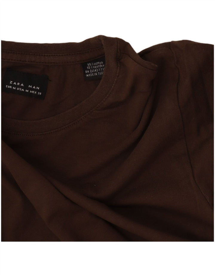 Zara Mens T-Shirt Top Medium Brown Cotton