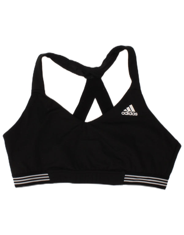 Adidas Womens Sport Bra Top UK 16/18 Large Black Striped Polyester Sports
