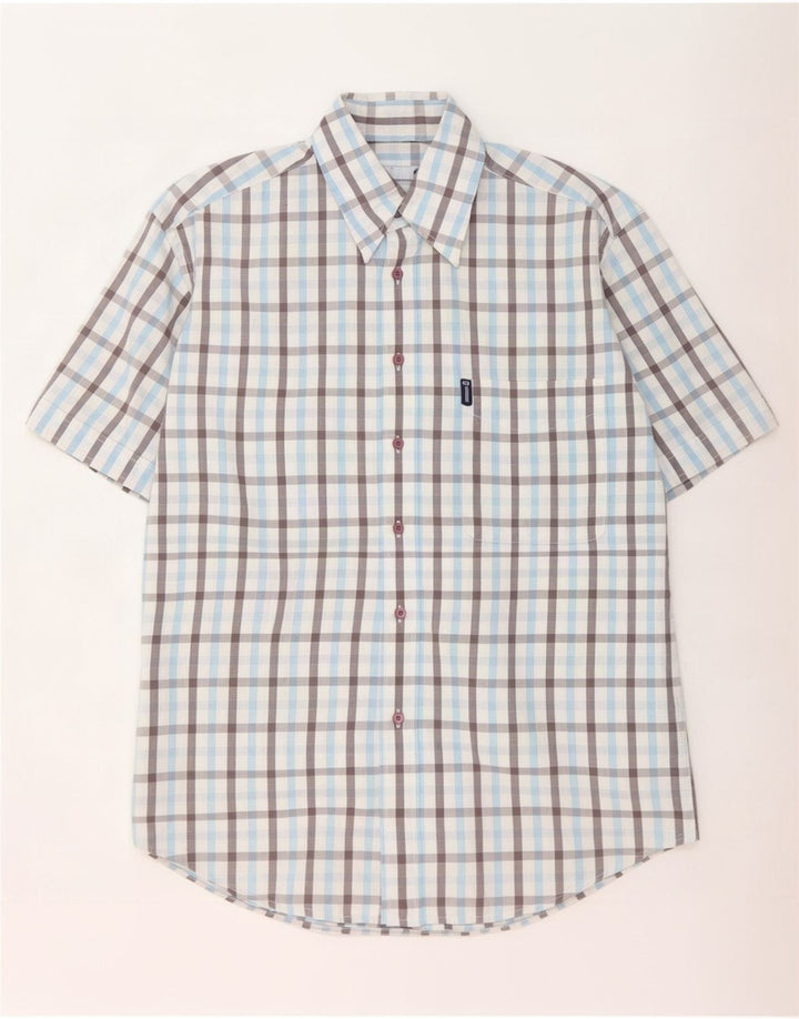 Sergio Tacchini Mens Short Sleeve Shirt Small Multicoloured Check Cotton