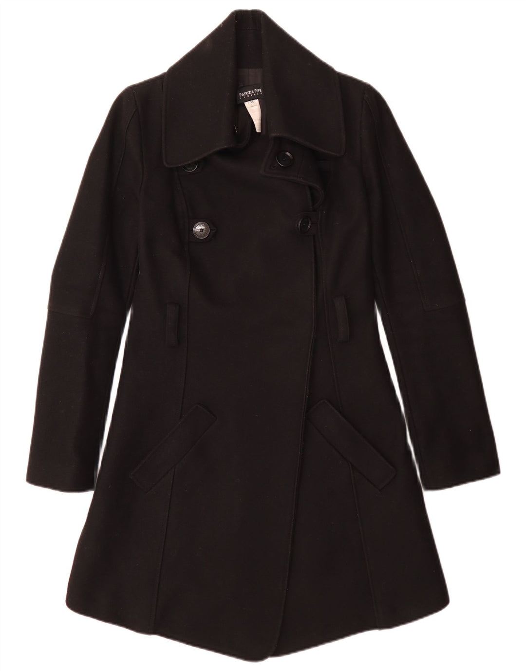 Patrizia Pepe Womens Double Breasted Coat IT 46 Large Black Wool