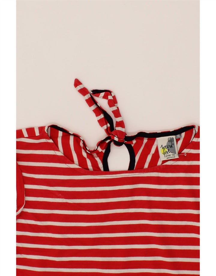WEIRD FISH Womens Blouse Top UK 16 Large  Red Striped Cotton Vintage Weird Fish and Second-Hand Weird Fish from Messina Hembry 